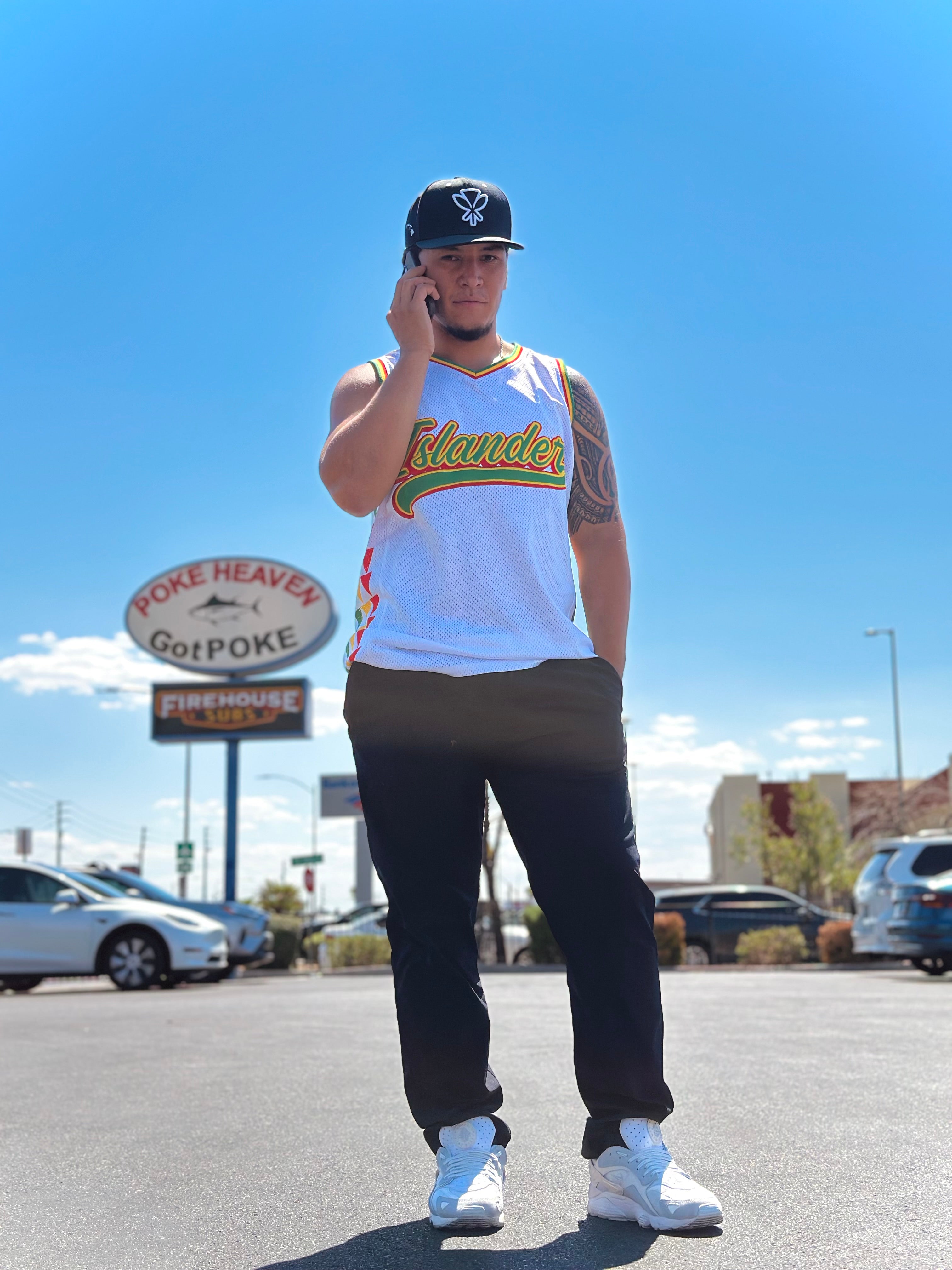 Islander Basketball Jersey - White/Rasta